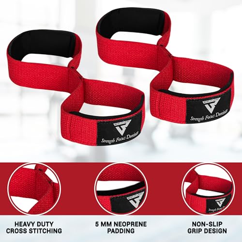 Weight Lifting Straps Figure 8, Anti Slip Strap with cuffs wrist Support for Gym Workout Deadlift Powerlifting Bodybuilding Weightlifting, Fitness Strength Training, Hand Bar Grip for Men - color: Red