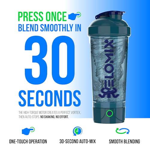 VELOMIX Electric Protein Shaker Bottle - 24 oz | USB-C Rechargeable | Leak Proof Shaker Cups for Protein Shakes | Portable Blender for Shakes and Smoothies (Electric - Blue) - color: Electric - Blue