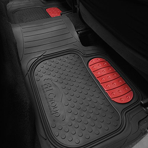 FH Group Car Floor Mats - Heavy-Duty Rubber Floor Mats for Cars, Universal Fit Full Set, Trimmable Automotive Floor Mats, Climaproof Floor Mats for Most Sedan, SUV, Truck Floor Mats Red - color: Red