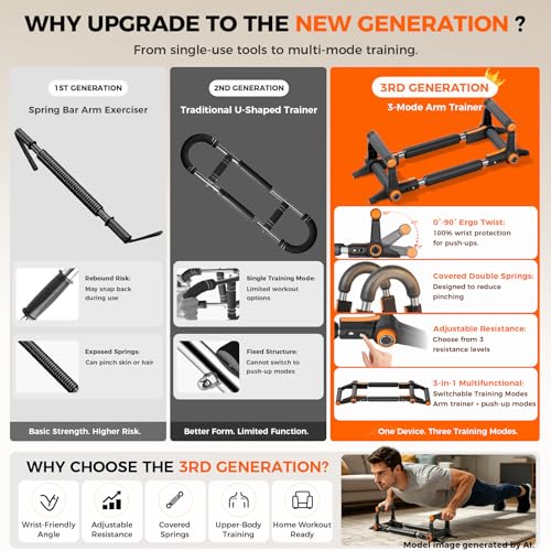 Twister Arm Trainer, 3-Mode Chest Exerciser with Push Up Bars | 50/80/110 LBS Resistance, Power Twister Bar, Upper Body Workout Equipment, For Home Gym, Chest Arms Shoulders