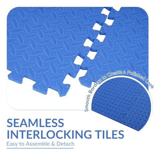 Fitvids Puzzle Exercise Gym Flooring Mat, 1" Thick High-Density EVA Interlocking Tiles, Workout Mat for Home Gym, Fitness Equipment, MMA, Gymnastics, 18-Piece Shock-Absorbing Exercise Mat (72 Sq Ft) - color: Navy, style: 1" Thick, 18 Tiles (72 Sq Ft)