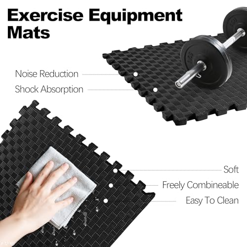 Elevon Puzzle Exercise Gym Flooring Mat, EVA Interlocking Foam Tiles Workout Mat for Home Gym, Fitness Equipment, MMA, Gymnastics, Shock-Absorbing Exercise Mat, Multi-Color - color: Black, style: 1"Th, 6 Tiles (24 Sq Ft)
