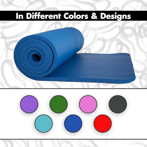 Thick Yoga Mat for Exercise & Pilates – Non Slip Yoga Mats with Strap, Extra Wide Gym Matt for Home, Lightweight & Durable Pilates Mat for Studio Fitness - color: DARK BLUE