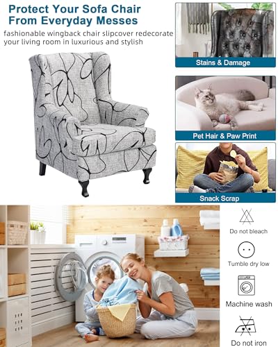 CRFATOP 2 Piece Stretch Wingback Chair Cover Printed Wing Chair Slipcovers Spandex Fabric Wingback Armchair Covers with Elastic Bottom for Living Room Bedroom Wingback Chair,C30 - color: Color C30