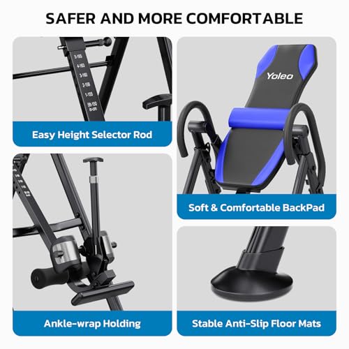 YOLEO Gravity Inversion Table for Back Pain Relief 2026 New Inversion Table w/Lumbar Support Easy to Assemble Back Stretcher Machine 300 lbs - color: Grayish Blue