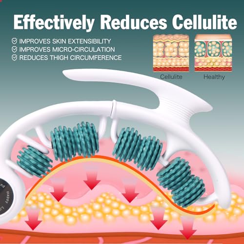Cellulite Massage Tool Lymphatic Drainage Massager for Thighs & Legs & Buttocks, Anti Cellulite Roller with Detachable Handles Fascia Massage Tool for Contoured & Smoother Skin, White-Green - color: Green