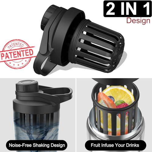 Greatyos Stainless Steel Shaker Bottle with Noise-Free Design - Patented 24 oz Insulated Metal Shakers Bottles Cup for Protein Mixes and Pre Workout 100% Leak Proof (Steel) - color: Steel