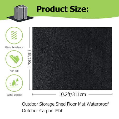 Outdoor Storage Shed Floor Mat, 8.2*10.2FT Waterproof Washable Garden Flooring Pad with Non Slip Backing, Soft Furniture Patio Covering Carport dust Oil Mat-Tool Shed, Storage Shed Not Included - size: 8.2 x 10.2 FT