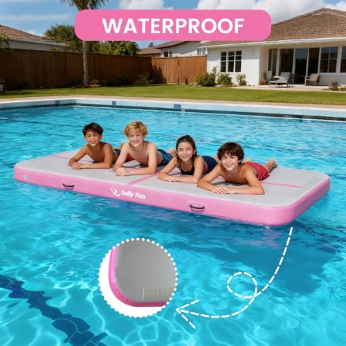 Inflatable Gymnastics Mat 6.6ft/10ft Air Tumble Track Training Mat 4/8 inches Thick Tumbling mat with Electric Pump for Home Use/Tumble/Gym/Training/Cheerleading/Water/Yoga - color: Pink, size: 6.56ft*3.9ft*4in