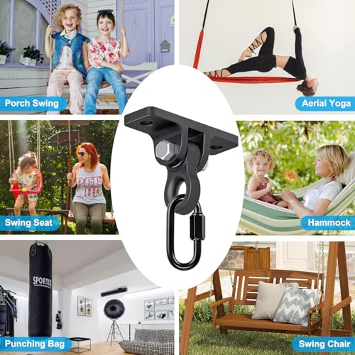 Dolibest Heavy Duty Swing Hangers, Porch Swing Hanging Kit, One-Piece Design Base, Swing Set Hardware with Wood Screws for Playground, Porch, Wooden Sets, Indoor & Outdoor Use (2Pack) - color: Black1-2PCS