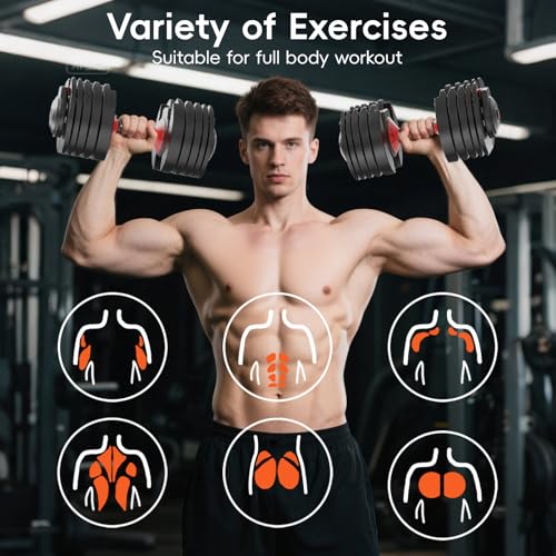 New Upgraded Adjustable Dumbbell Set of 2 (52.5 lbs/25 lbs), 15/9 Weights Dumbbell Set with Safe Locking System, Quick Adjustable Dumbbells For Men and Women Home Gym Workout with Anti-Slip Handle - color: 52.5LB-Pair