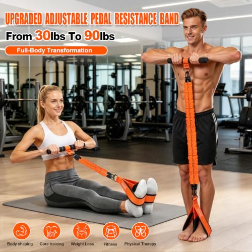 Multifunction Foot Pedal Resistance Band with Handle, 3-Tube Adjustable Elastic Yoga Exercise Bands, Home Gym Workout Equipment for Women & Men to Tone Abs, Core, Chest, Arm, Leg, Waist - color: Orange
