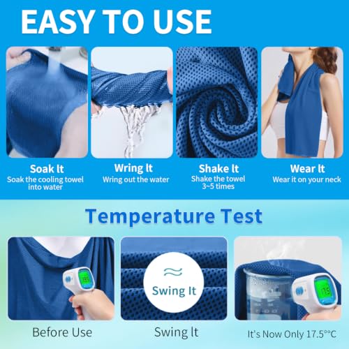 Puomue 5 Pack Cooling Towels, 40 Inches X 12 Inches, Breathable Soft Chilly Microfiber Towel for Yoga, Sport, Running, Workout, Gym, Camping and Fitness, Dark Blue - color: Dark Blue