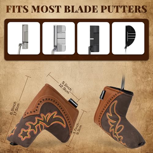 Craftsman Golf Cowboy Western Retro Brown Durable Golf Headcover Head Cover fits up to 460cc Driver for Fairway Wood Hybrids Rescue Putter Protector - style: Blade putter cover