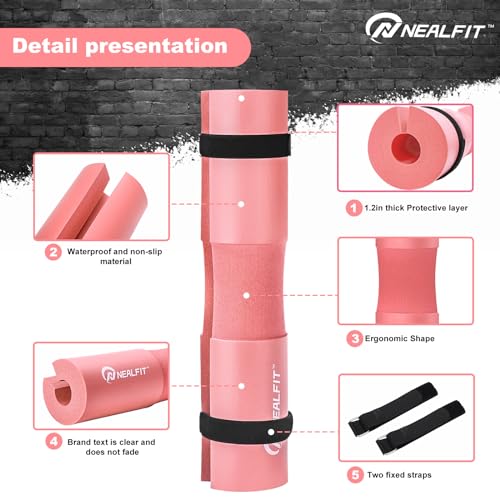 NEALFIT Barbell Pad Squat Pad for Squats—Squat Bar Pad—Great for Weightlifting,Lunges and Hip Thrusts—Foam Sponge Pad—Fit Standard and Olympic Bars Perfectly - color: Light Pink