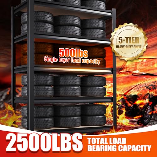 Garage Shelving-2050 lbs 5 Tier Storage Shelves,Adjustable Heavy Duty Metal Shelving Unit and Storage Large Rack,Utility Steel Shelf for Warehouse Industrial Pantry Basement -78"x45"x20",Black - size: MDF/46"Wx20"Dx78"H
