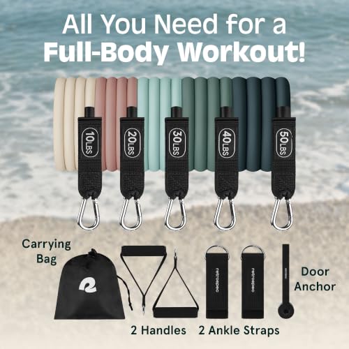 Retrospec Train Resistance Bands Set for Working Out - 5 Stackable Bands, Handles & Door Anchor - Portable Fitness Equipment for Physical Therapy & Yoga Includes Carry Bag - color: Smoothie, size: (Pack of 5)
