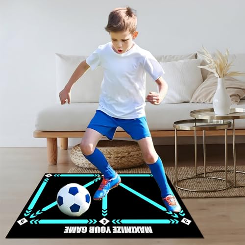 Football Footstep Training Mat, Soccer Training Mat 35 * 24IN, Soccer Skills Training Equipment with Storage Bag and Soccer Return Trainer Net - color: Black-Blue