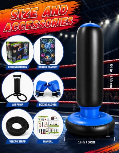 2026 New 51-Inch Punching Bag for Kids with Music,Birthday Gift for Boys | 4 Game Modes, 8 Targets,Boxing Equipment, Outdoor Toys for children Ages 4-12