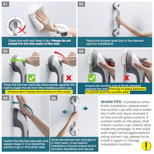 TAILI Grab Bars for Bathtubs and Showers 2 Pack Suction Grab Bar, Heavy Duty Shower Handle Removable Bath Handrails for Seniors and Elderly, Bathroom Safety Grip No Drilling Waterproof,Grey,G9 - color: Gray, size: 16.8"