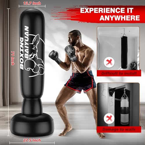 Freestanding Punching Bag for Adults Teens, 69'' Boxing Bag with Stand, Includes Boxing Gloves & Air Pump, Kick Boxing Training Equipment for MMA, Muay Thai, Kickboxing, Fitness for Beginners - color: Black