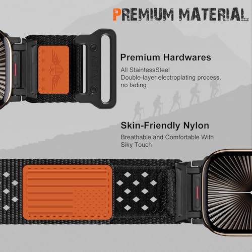 Rugged Nylon Band for Apple Watch Ultra 3/2/1 Series 11 10 9 8 7 6 5 4 SE/3/2/1 for Men,Breathable Stars-Stripes Flag Wristband Workout Athletic Strap for iWatch Ultra Bands 49mm 46mm 45mm 44mm 42mm - color: 07-Black-Leather Flag-Metal adapter, size: 49/4