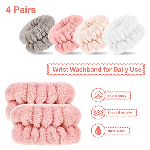 Chuangdi 4 Pairs Wrist Bands for Washing Face Wrist Spa Microfiber Wash Towel Band Scrunchies Absorbent Wristbands Sweatband for Women Prevent Liquid from Spilling(Stylish Colors) - color: Stylish Colors