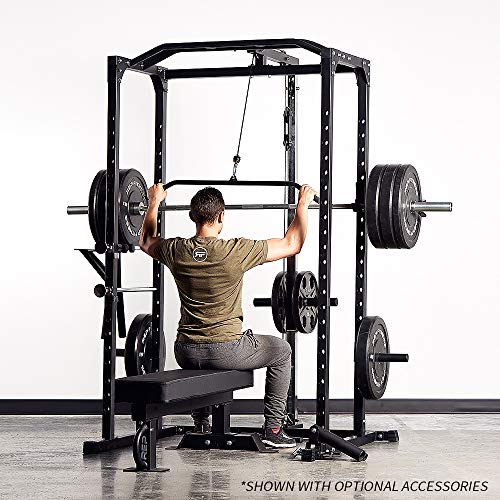 REP Fitness PR-1100 Power Rack - 700 lbs Rated Lifting Cage for Weight Training - color: Black, style: Power Rack + Dip Attachment + Lat Pulldown + Landmine Attachment