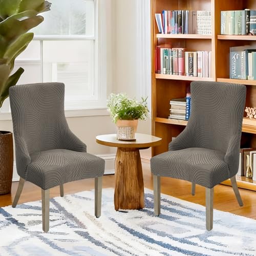 Wingback Dining Chair Covers Stretch Wing Back Side Chair Slipcover Accent Chair Cover Slipcover with Arm Chair Protector Cover for Dining Living Room (Coffee, 2PCS) - color: A- Coffee, size: 2 PCS