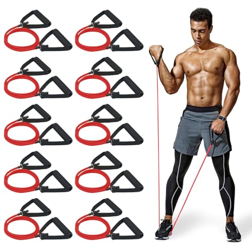 10-Pack Bulk Resistance Bands with Handles, Same Resistance Level, for Resistance Training, Physical Therapy, Home Workouts, Fitness & Pilates - color: Red 20-25LBS