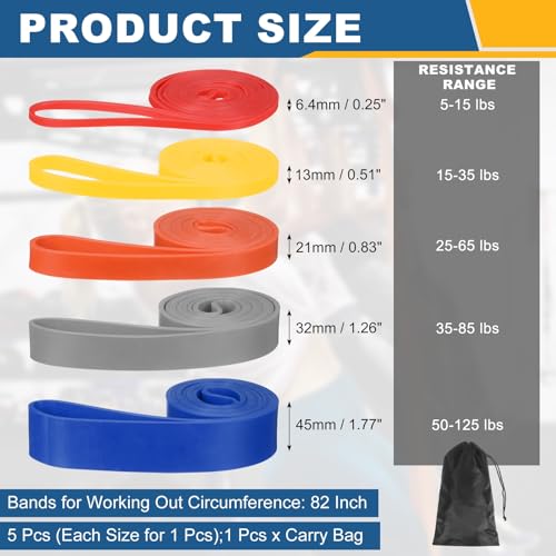 Resistance Bands for Working Out, Pull Up Bands, Pull Up Assistance Straps with Carry Bag for Home/Gym - color: Red/Yellow/Orange/Gray/Blue
