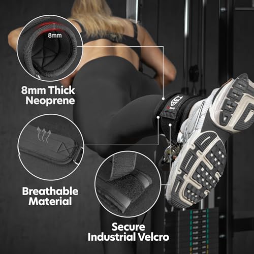 AmStaff Fitness Ankle Straps for Cable Machines – Padded Gym Ankle Cuffs for Glutes, Legs, and Booty Workouts – Adjustable Cable Attachments for Women & Men – One Size - color: Black (Single)