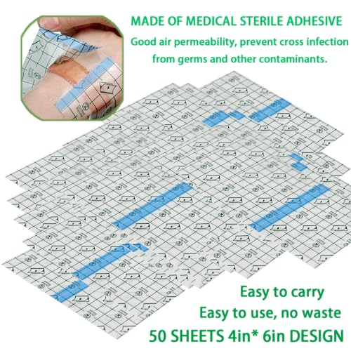 50 Pieces 4 x 6 in Stretch Waterproof Adhesive Bandages Transparent Film for Tattoo Aftercare and Skin Repair Adhesive Tattoo Supply Wrap - size: 4 x 6 Inch(Pack of 50)