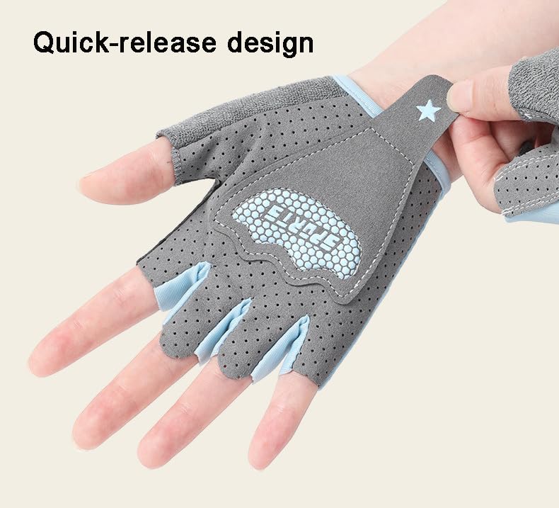 Kids-Fingerless-Workout-Cycling-Gloves Girls Boys, Breathable Mesh Sport Gloves with Non-Slip Palm Ages 3-12 - color: Blue, size: Medium