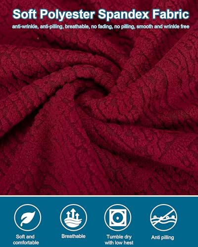CRFATOP 2 Piece Stretch Wingback Chair Cover Jacquard Wing Chair Slipcovers Spandex Fabric Wingback Armchair Covers with Elastic Bottom for Living Room Bedroom Wingback Chair,Burgundy - color: Color C26-burgundy