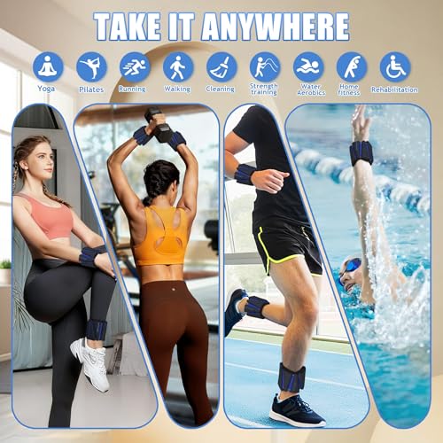 BECOJADDE Ankle Weights for Women Wrist Weights Set of 2 (1 lb/2 lb Each) Adjustable Arm Leg Weight for Womens Men Suitable for Walking Swimming Running Pilates Yoga Gym - color: Black Blue, size: 4lb Pair (2lb Each)
