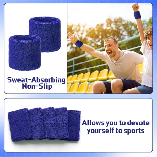 Lounsweer Wrist Sweatbands Bulk for Kids Adult Teams Sweat Bands Sports Wristband Athletic Neon Sweatbands for Football Basketball Tennis Running Gym Party Gifts - color: Royal Blue