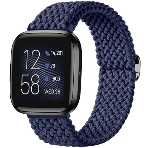 Maledan Compatible with Fitbit Versa Bands for Men & Women, Soft Stretchy Breathable Bracelet Replacement Bands for Versa 2/Lite/SE/Strap Accessories, Blue - color: 8-Blue