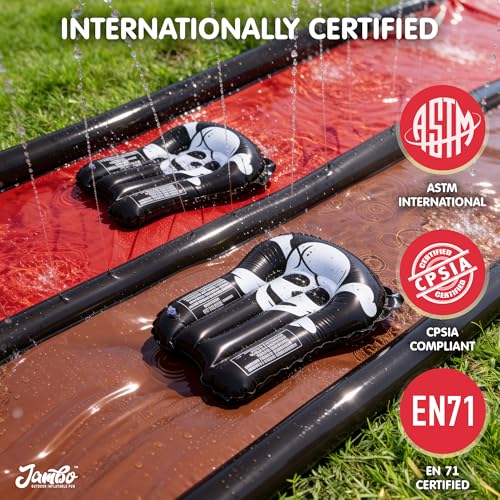 JAMBO Premium 22Ft Water Slide and 2 Bodyboards, Extra Long Heavy Duty Slip Splash and Slide with Inflatable Bumpers, Pirate Splash Mat Water Sprinkler, Outdoor Water Toys, Summer n Toy, Splash Pad - color: 22ft Pirate