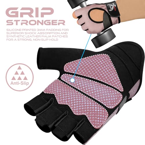 BEAST RAGE Fingerless Weight Lifting Gloves with Palm Protection Padding, Breathable Lightweight Gym Gloves for Men, Women, Weightlifting, Cycling, Exercise, Training Pull Up - color: Pink, size: Large