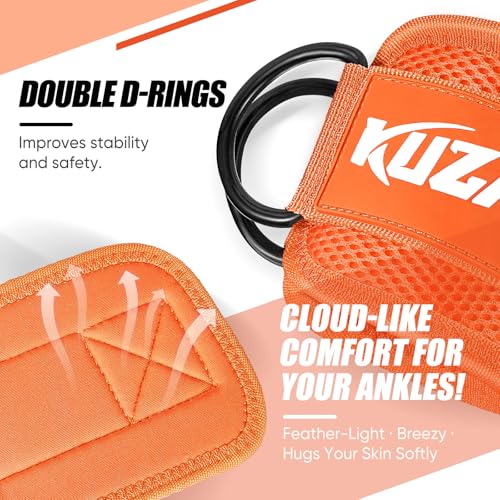 KUZARO Ankle Resistance Bands with Cuffs, Ankle Weights Bands for Working Out, Women Leg and Glutes Workout Equipment, Exercise Bands for Kickbacks, Butt and Booty Trainer, Home Gym Fitness Equipment - color: Orange