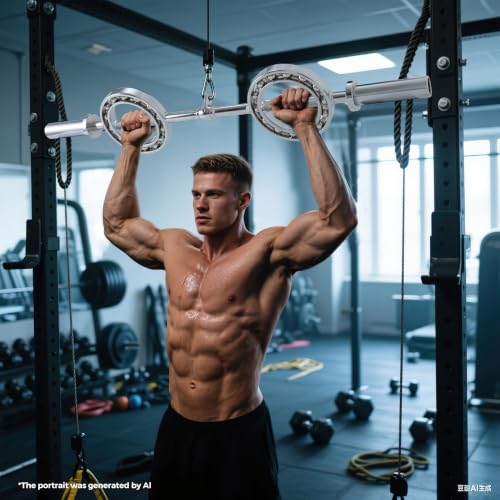 47” Chrome Steel Rotating Tricep Bar, 500LB | Eye-shape bar with 25mm knurled rotating handles, 2-inch Olympic plate fit, and cable machine compatibility