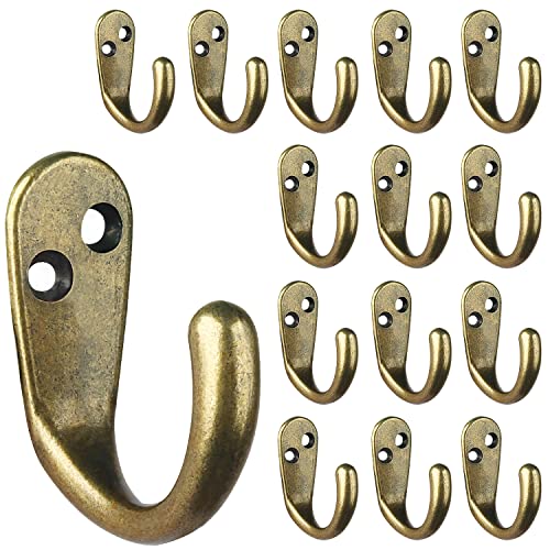 IBosins 15PCS Coat Hooks Wall Mounted Single Prong Robe Hook for Hanging Towel Hooks with 30 Screws for Bags, Hat, Cap, Scarf, Cup - color: Antique Brass