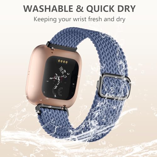Maledan Braided Solo Loop Compatible with Fitbit Versa 2 & Fitbit Versa for Women Men, Breathable Stretchy Bracelet Replacement Bands for Fitbit Versa/Versa 2/ Versa Lite/Versa SE Straps, Blue Gray - color: 3-Blue Gray