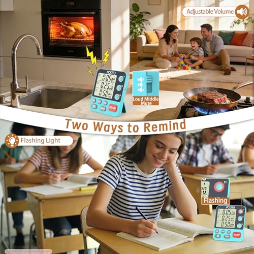 Digital Dual Triple Kitchen Timer, 3 Channels Magnetic Countdown Stopwatch Timer for Cooking, Loud Alarm Large Display Multi Food Memory Timer for Seniors & Teachers Battery Included (Blue) - size: YS318 Blue