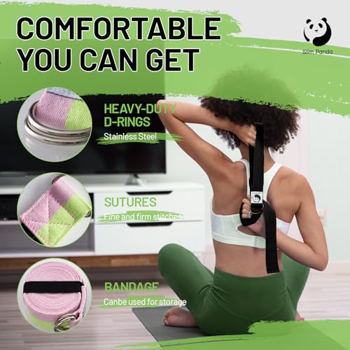 Slim Panda Yoga Strap for Stretching,Cotton Yoga Strap with Adjustable D-Ring Buckle,Non-Elastic Yoga Belt for Pilates,Gym Workouts,Physical Therapy,Improve Flexibility - color: Cymbidium, size: 8 Feet
