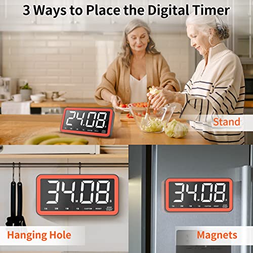 VOCOO Digital Kitchen Timer with 7.8” Extra Large Display, Magnetic LED, with 3 Brightness, 4 Alarms and 3 Volume Levels, Battery Powered Countdown Count Up Timer for Cooking, Classroom, Home Gym - color: Black Red