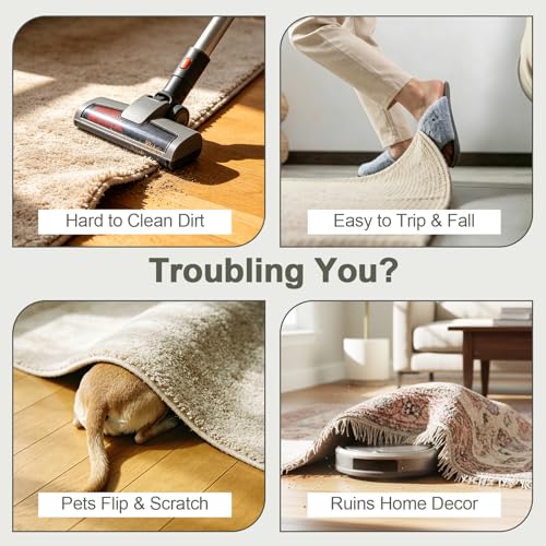 12 Pcs Rug Grip Pads for Hardwood Floors and Tiles, Non Slip Rug Grippers, Heavy Duty Corner Grippers for Rugs, Washable & Reusable Carpet Tape Alternative, Keep Rugs in Place & Corners Flat