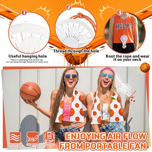Woanger 24 Pcs Basketball Cooling Towels and Fans Sets Mini Handheld Fans Bulk 3 Speeds USB Lash Towel for Sporting Basketball Gifts for Team Games Party Favor - style: Basketball