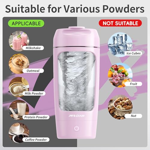 PROCHAIN Electric Protein Shaker Bottle, 22oz BPA-Free Tritan Mixer | USB Rechargeable, Shaker Cups for Protein Shakes, Portable Mixer, with Powder Storage Cup, for Gym, Workout, Sports Nutrition - color: Pink